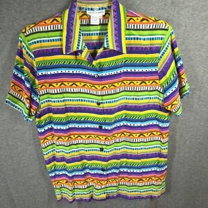 Vintage Nancy Crystal Silk Blouse Sz 10‎ Colorful Geometric Artsy Stripe 80s 90s